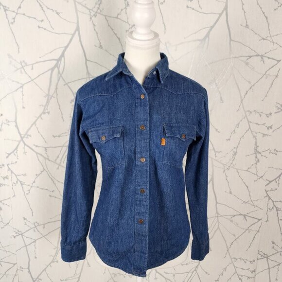 Levi's Tops - Levi's VTG Dark Wash Orange Tab Button Front Western Shirt